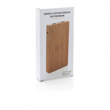 Logo trade promotional merchandise photo of: Bamboo 4.000 mAh wireless 5W Powerbank