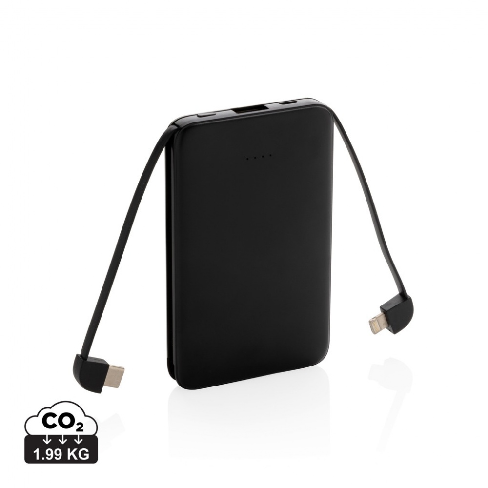 Logo trade promotional merchandise image of: 5.000 mAh Pocket Powerbank with integrated cables