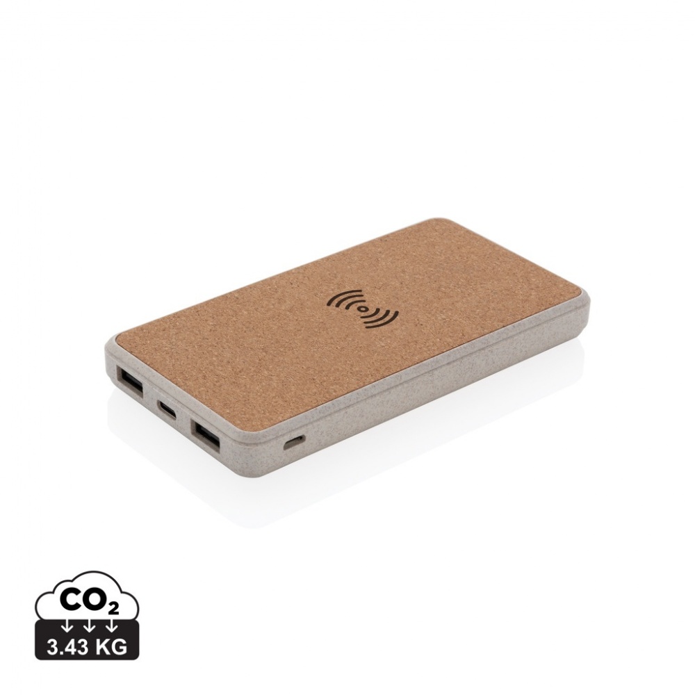 Logo trade promotional products picture of: Cork and Wheat Straw 8.000 mAh 5W wireless powerbank