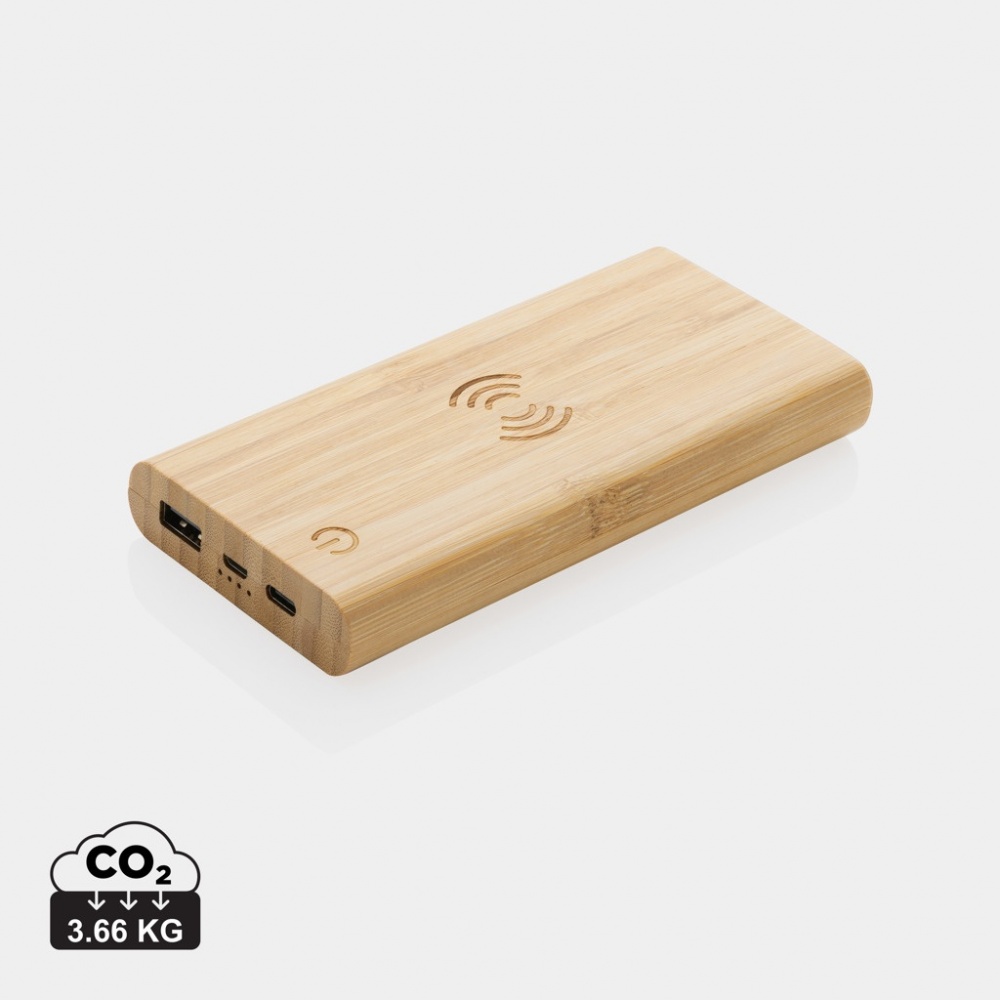 Logo trade business gifts image of: Bamboo 8.000 mAh 5W wireless powerbank