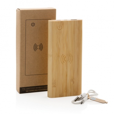 Logo trade corporate gifts picture of: Bamboo 8.000 mAh 5W wireless powerbank