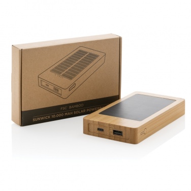 Logo trade promotional products image of: Sunwick 10.000 mAh Bamboo solar powerbank