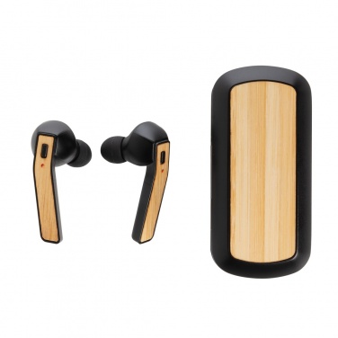 Logo trade promotional gifts image of: Bamboo Free Flow TWS earbuds in case