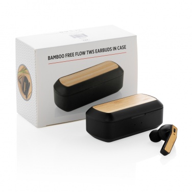 Logo trade promotional products image of: Bamboo Free Flow TWS earbuds in case