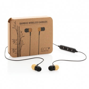 Logo trade business gifts image of: Bamboo wireless earbuds