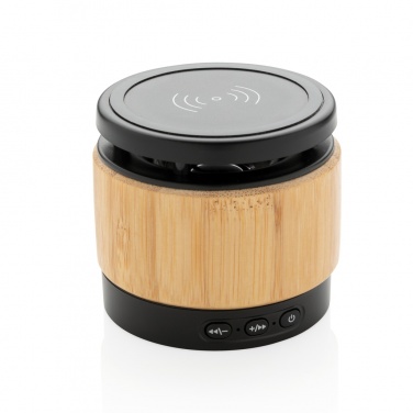 Logo trade corporate gift photo of: Bamboo wireless charger speaker