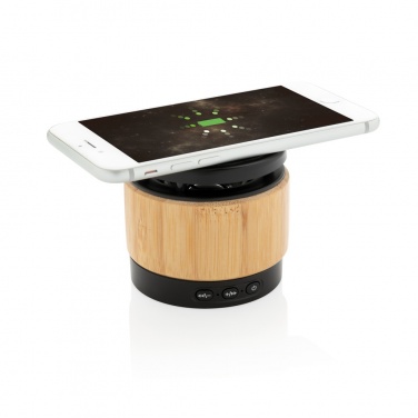 Logotrade promotional products photo of: Bamboo wireless charger speaker