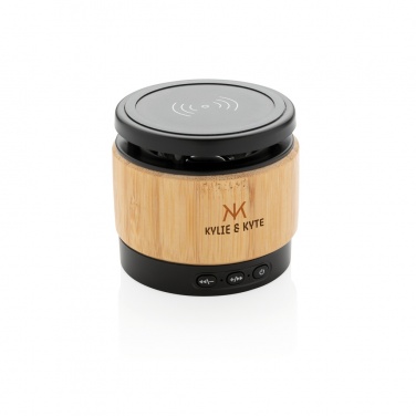 Logo trade corporate gifts image of: Bamboo wireless charger speaker