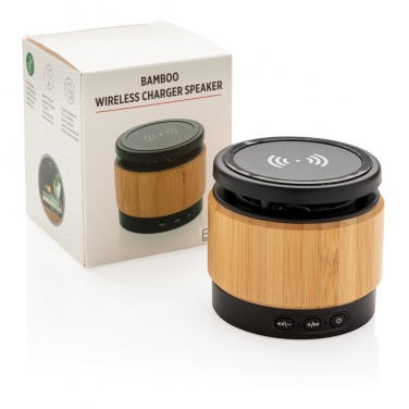 Logotrade promotional giveaway image of: Bamboo wireless charger speaker