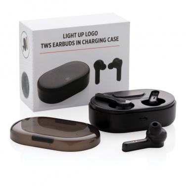 Logo trade promotional giveaways image of: Light up logo TWS earbuds in charging case