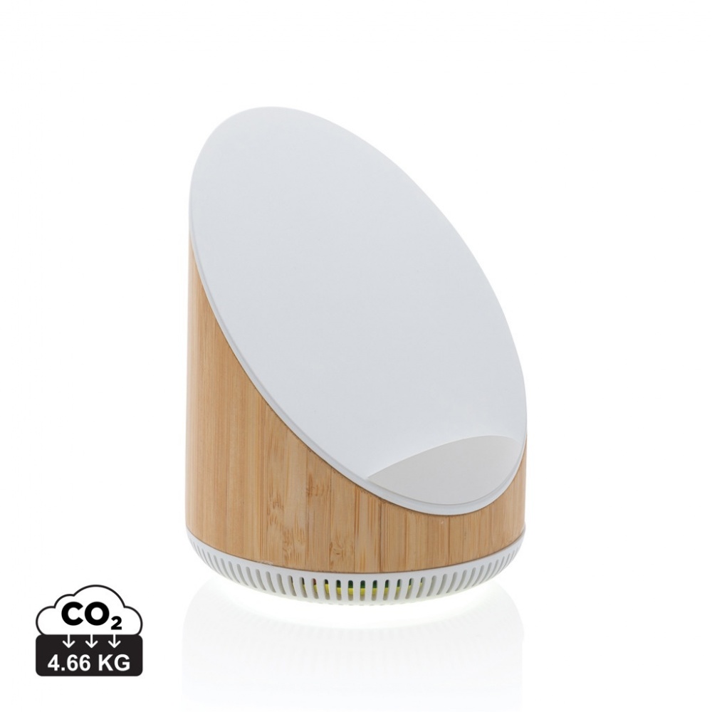 Logo trade promotional merchandise picture of: Ovate bamboo 5W speaker with 15W wireless charger