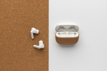 Logo trade promotional item photo of: Oregon RCS recycled plastic and cork TWS earbuds