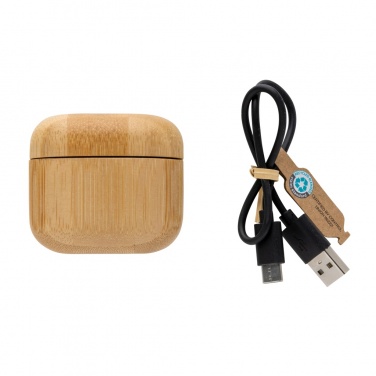 Logo trade promotional items image of: Bamboo TWS earbuds with RCS recycled plastic