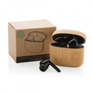 Logo trade corporate gifts image of: Bamboo TWS earbuds with RCS recycled plastic