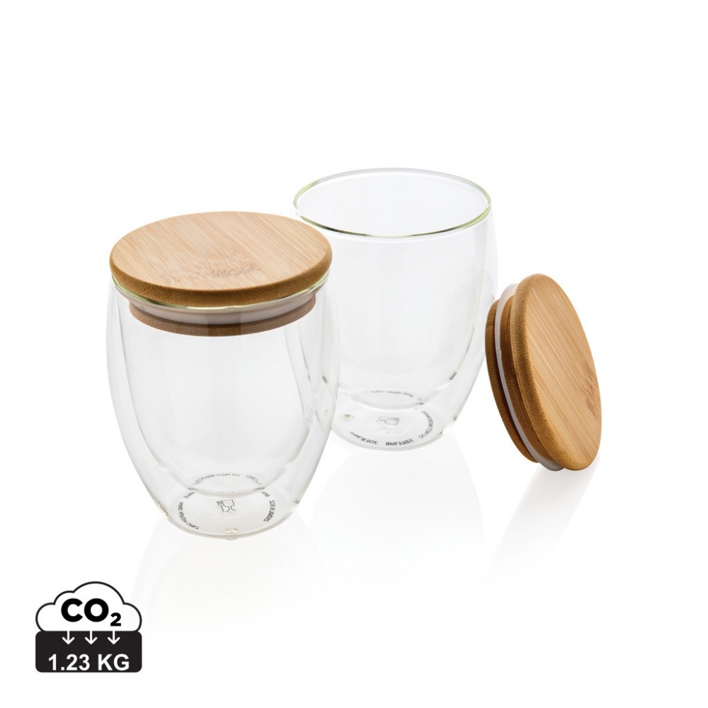 Logotrade corporate gift image of: Double wall borosilicate glass with bamboo lid 250ml 2pc set