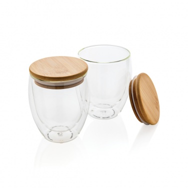 Logo trade promotional gifts picture of: Double wall borosilicate glass with bamboo lid 250ml 2pc set