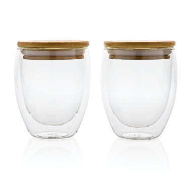 Logo trade promotional items image of: Double wall borosilicate glass with bamboo lid 250ml 2pc set