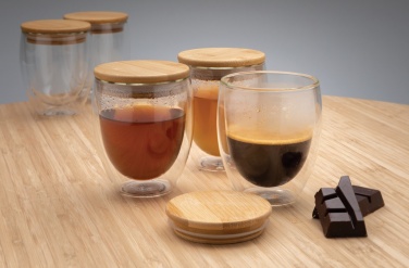 Logotrade corporate gift image of: Double wall borosilicate glass with bamboo lid 250ml 2pc set