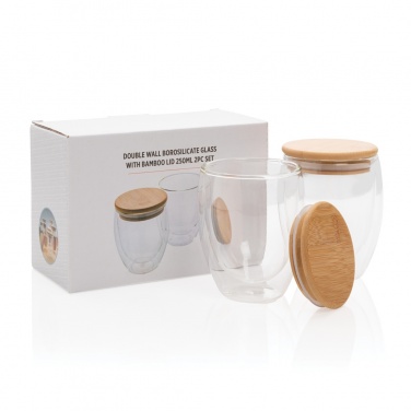 Logotrade promotional item picture of: Double wall borosilicate glass with bamboo lid 250ml 2pc set