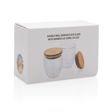 Logo trade promotional gift photo of: Double wall borosilicate glass with bamboo lid 250ml 2pc set