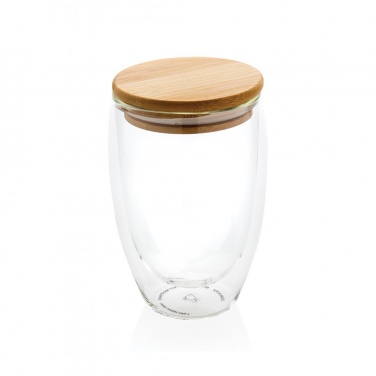 Logo trade promotional merchandise image of: Double wall borosilicate glass with bamboo lid 350ml