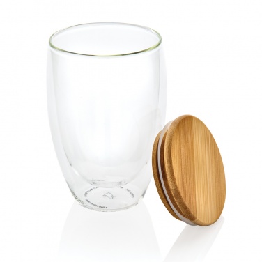 Logo trade advertising products image of: Double wall borosilicate glass with bamboo lid 350ml