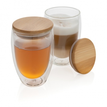 Logotrade corporate gift image of: Double wall borosilicate glass with bamboo lid 350ml