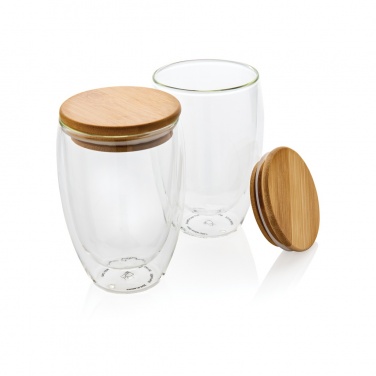 Logo trade promotional merchandise photo of: Double wall borosilicate glass with bamboo lid 350ml 2pc set