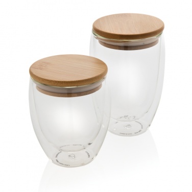 Logo trade promotional products picture of: Double wall borosilicate glass with bamboo lid 350ml 2pc set