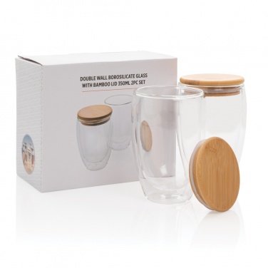 Logotrade promotional giveaway picture of: Double wall borosilicate glass with bamboo lid 350ml 2pc set