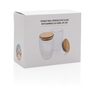 Logo trade corporate gift photo of: Double wall borosilicate glass with bamboo lid 350ml 2pc set