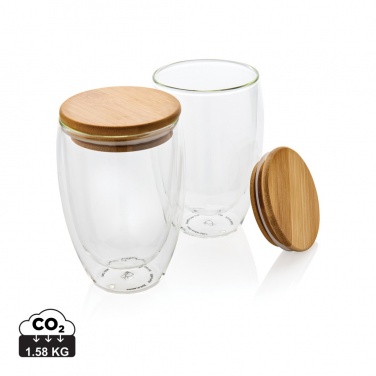 Logotrade promotional gift picture of: Double wall borosilicate glass with bamboo lid 350ml 2pc set