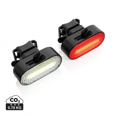 Logo trade promotional item photo of: Lumino RCS recycled plastic USB re-chargeable bike light set