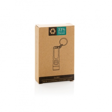 Logo trade corporate gifts image of: Globix RCS recycled plastic USB re-chargeable keychain torch