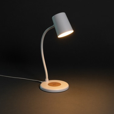 Logotrade promotional item picture of: Zenara RCS recycled plastic and cork 15W wireless desk lamp