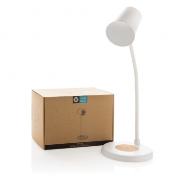 Logotrade business gift image of: Zenara RCS recycled plastic and cork 15W wireless desk lamp