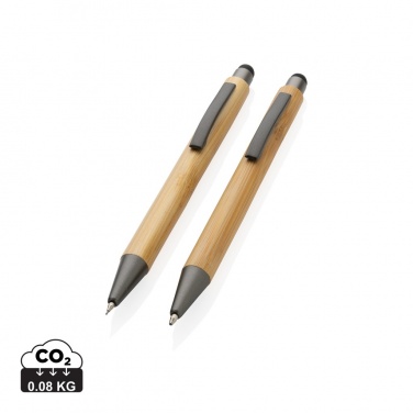 Logo trade business gift photo of: Bamboo modern pen set in box