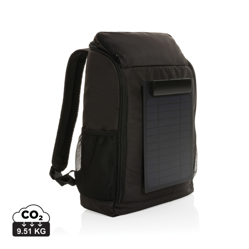 Logo trade business gift photo of: Pedro AWARE™ RPET deluxe backpack with 5W solar panel