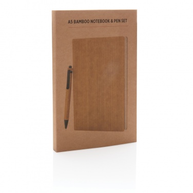 Logo trade promotional giveaways picture of: A5 Bamboo notebook & pen set