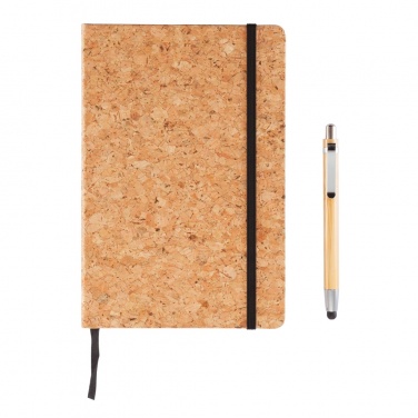 Logo trade promotional giveaways image of: A5 notebook with bamboo pen including stylus