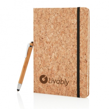 Logo trade promotional giveaway photo of: A5 notebook with bamboo pen including stylus