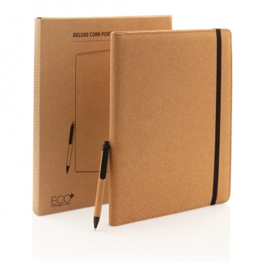 Logo trade promotional items image of: Deluxe cork portfolio A4 with pen