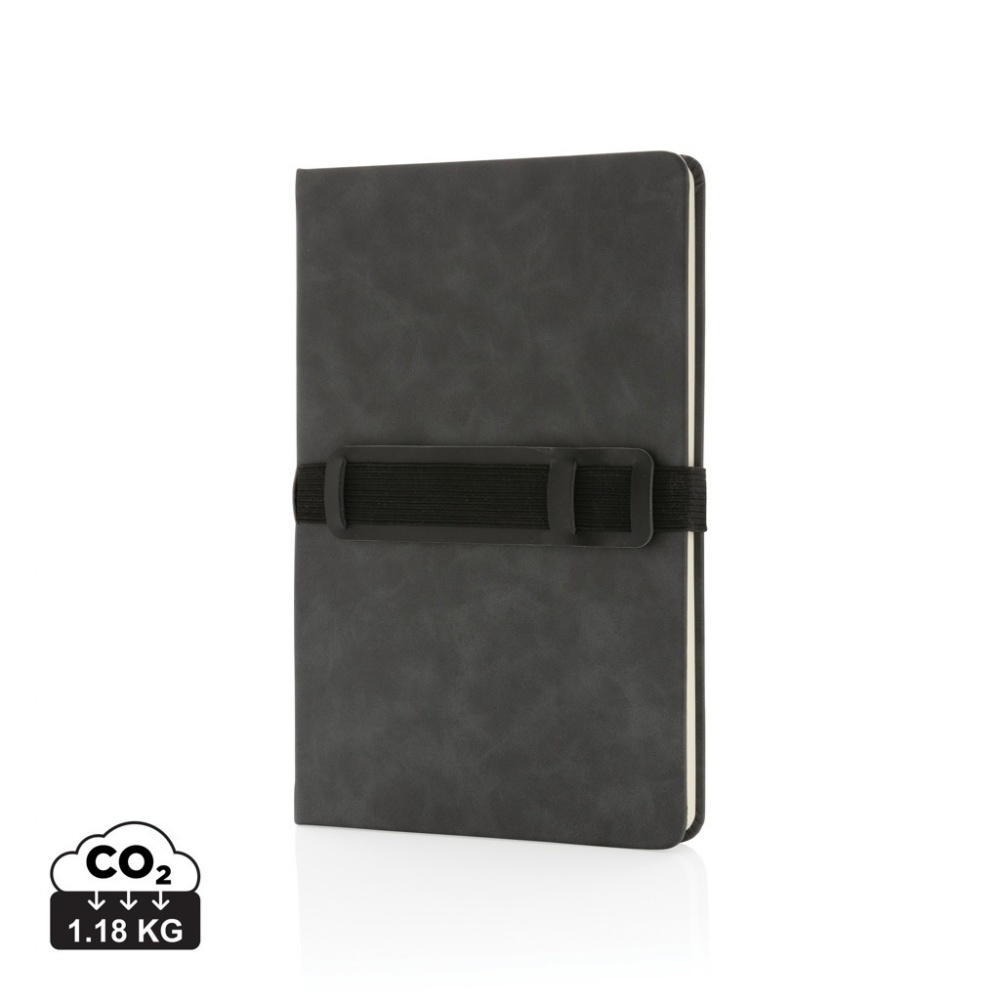 Logotrade advertising product image of: Deluxe hardcover PU notebook A5 with phone and pen holder