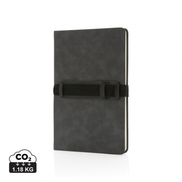 Logo trade promotional gifts image of: Deluxe hardcover PU notebook A5 with phone and pen holder