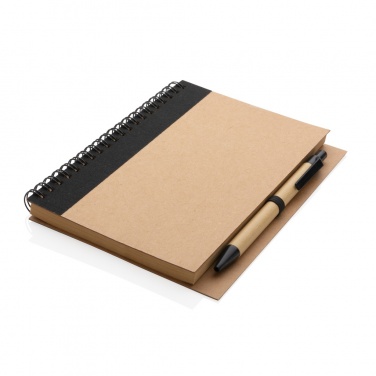 Logo trade corporate gifts image of: Kraft spiral notebook with pen