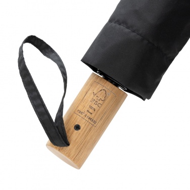 Logo trade promotional merchandise photo of: Kaycey 21" AWARE™ RPET Acacia wood mini auto open umbrella