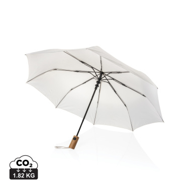 Logotrade promotional item image of: Kaycey 21" AWARE™ RPET Acacia wood mini auto open umbrella