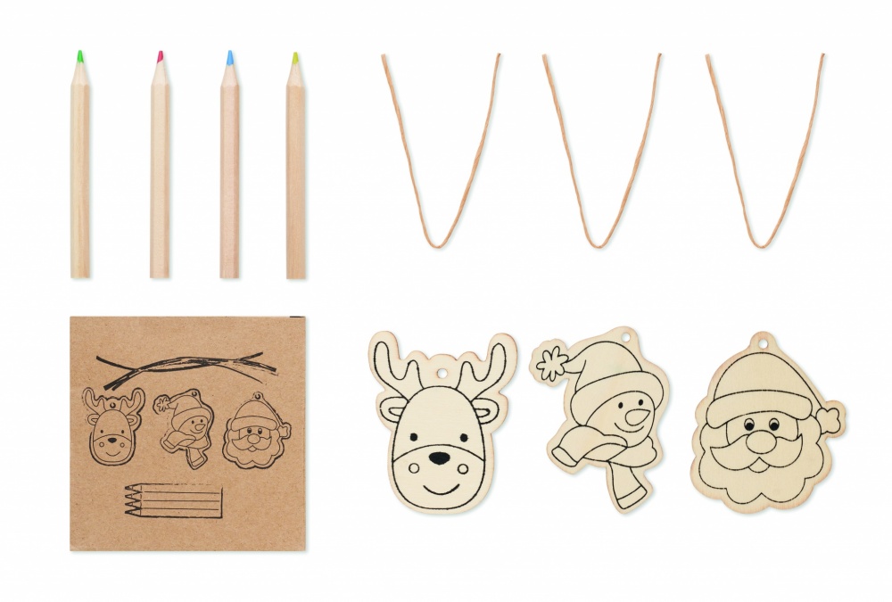 Logo trade promotional giveaway photo of: Drawing wooden ornaments set