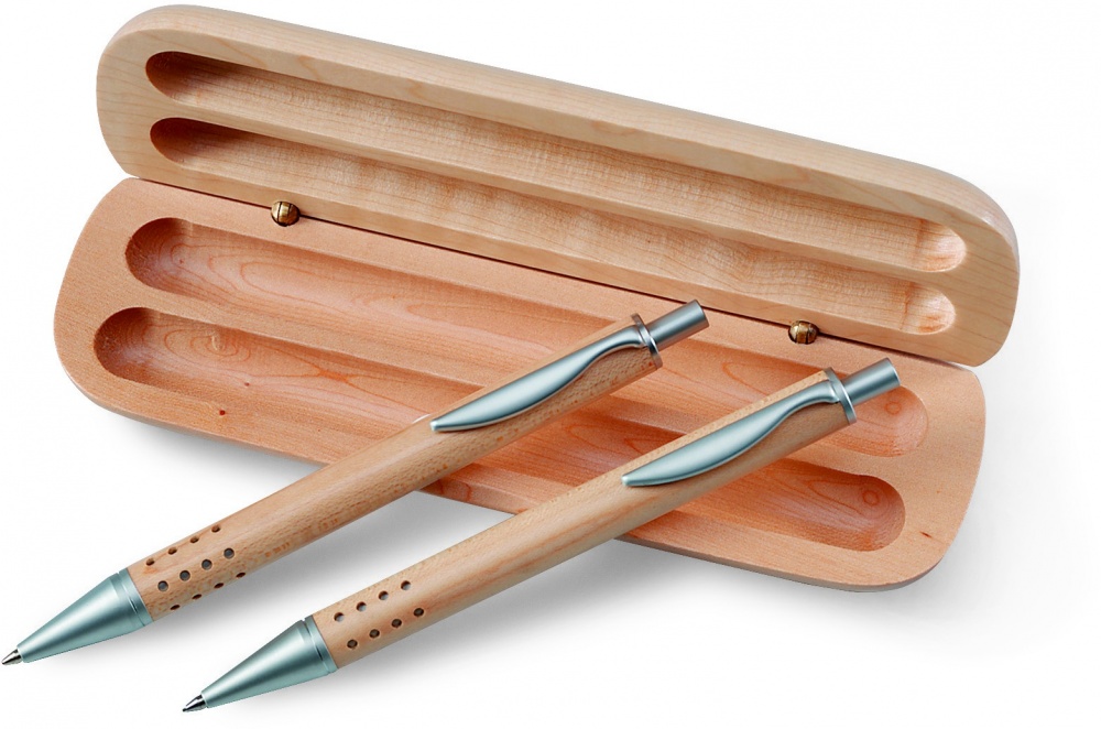 Logo trade promotional items image of: Pen gift set in wooden box