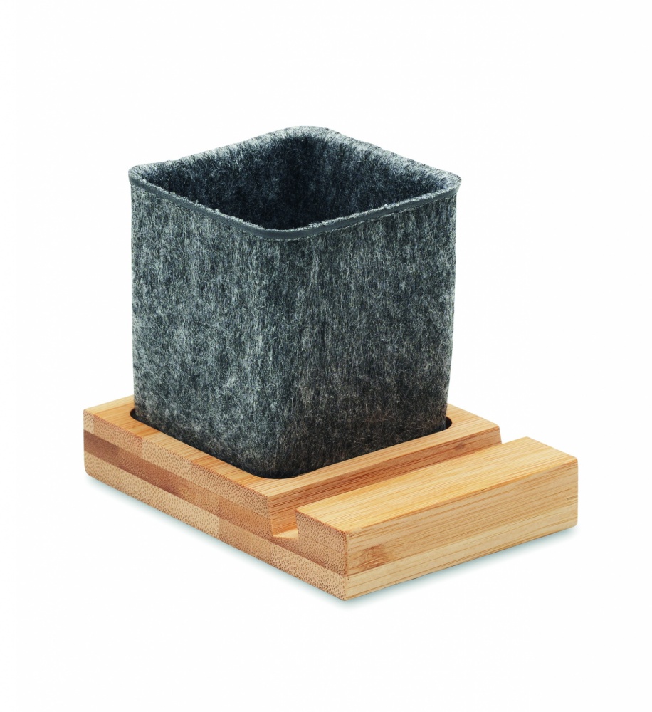 Logo trade promotional merchandise photo of: RPET felt pen pot phone stand